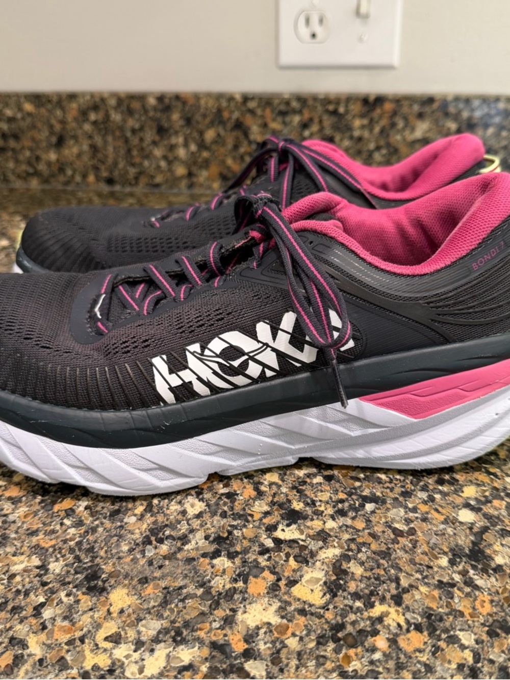 HOKA Women's Black and Pink Running Shoes Bondi size 9